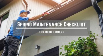 blog image of a man cleaning up leaves; blog title: Spring Maintenance Checklist for Homeowners